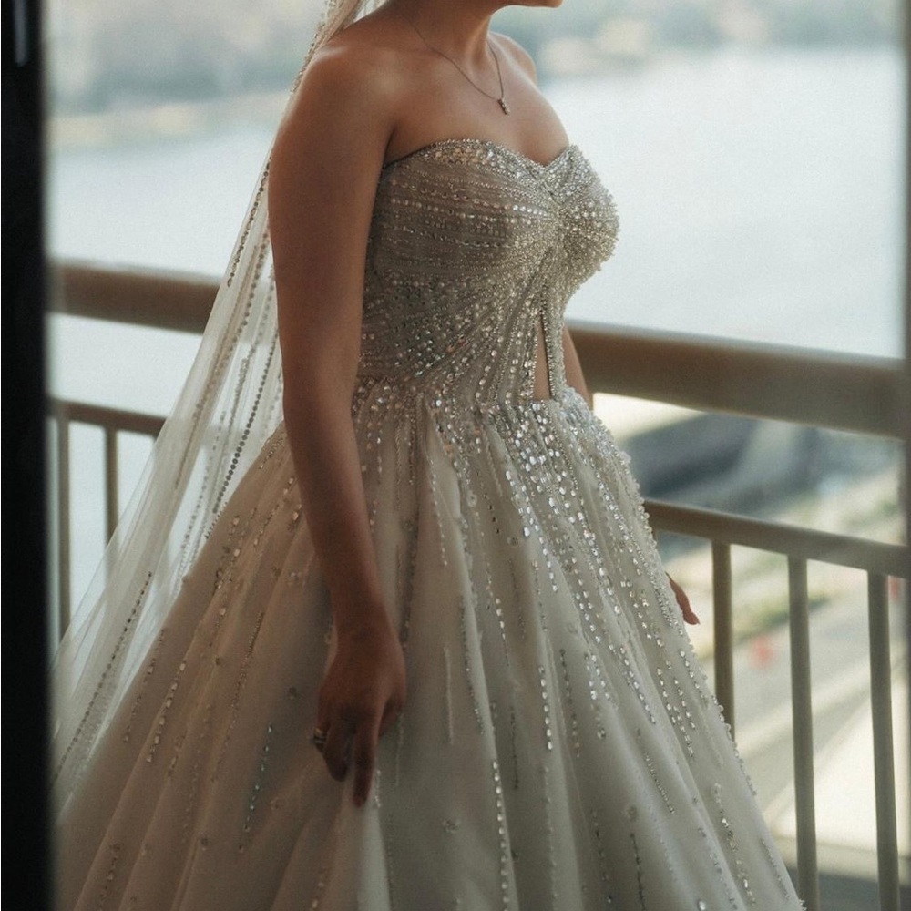 Strapless Beaded Wedding Dress with Tulle veil (Egyptian designer)